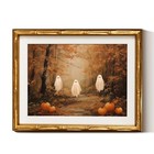 Gold Bamboo Framed Fall Wall Art  Autumn Halloween Ghosts  Ghost Pumpkin Path