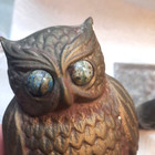 Vintage Owl Bookends Metal Brass Mcm Stone Eyes