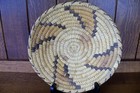 3 Vintage Woven Coiled Baskets  One Handled  One Star Pattern  One Fan Design