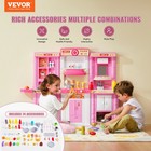Vevor Kitchen Playset Kids Pretend Cooking Play Toy 74 Piece Accessories Pink