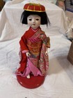 Vintage Japanese Ichimatsu Doll On Lacquered Wood Base W  Umbrellas  Drum  More