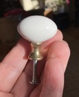 Vintage Lot Of 3 Oval White Porcelain Gold Plated Drawer Cabinet Knobs Salvaged