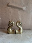 Vintage Brass Swan Bookends Hollywood Regency Book Ends Brass Animal Art Deco