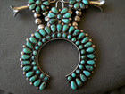 Begay Navajo Turquoise Petit Point Cluster Sterli Silver Squash Blossom Necklace
