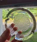 Vintage Mcm Heavy Pressed Glass Ashtray Round Textured Diamond Bubble Bottom 