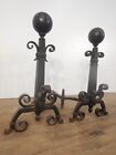 Large Pair 24 1 2  Antique  Cast Iron Bradley   Hubbard Andirons Fireplace