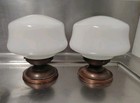 Vintage Pair Milk Glass Schoolhouse Flush Mount Ceiling Lights Sconces Art Deco