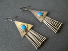 Southwestern Style Turquoise Sterling Silver Triangle Hook Earrings Dangles 3 