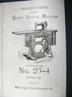 Singer Treadle Sewing Machine Manual For Model 27-4 1905  Others Free Shipping  