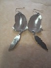 Beautiful Large Signed Navajo Eagle Turquoise Sterling Silver Earrings