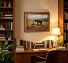 Vintage Gold Framed Horse And Dog Wall Art  Classic Black Horse Oil Painting    