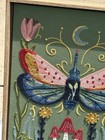 Hand Embroidered Moth   Botanical Textile Wall Art   Folk Art In Wood Frame
