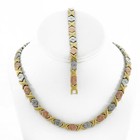 Stampato Stainless Steel 18  Womens 3 Tone Hugs And Kisses Necklace Bracelet Set