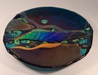 Karen Ehart Fused Glass Plate Moon Art Dichroic Iridized Gold 10 25  Signed