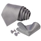 5pcs Mens Silk Tie  Pocket Square  Cufflinks  Drilled Silver Gray Tie Set -105