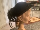 Amazing 1930s Black Fashion Hat By G  Howard Hodge  New York long Black Feathers