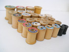 28 Vintage Empty Wood Sewing Spools  All Sizes Many With Labels