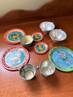 Vintage Ohio Art Tin Litho Children s 10  Pieces Misc Tea Set Cups And Plates