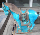 Chinese Tang Dynasty Style Statue Of Horse Terracotta Turquoise Glaze