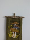 Vtg 1970 s Embroidered Finished Mushroom Frog Bee Crewell Bellpull Wall Hanging