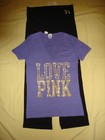 Nwt Victoria s Secret Pink Dog Bling T Shirt Top Yoga Boot Pants Set L Vintage