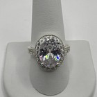 10ct Oval Cut Halo Set White Stone Sterling Silver Ring Size 10 5  6 07g 