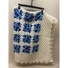 Vintage Handmade Crochet Granny Square Blanket Blue Cream Afghan Throw 53x43