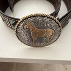 Nocona Belt Co  Girls Western Belt Beaded Inlay Horse Buckle Brown Size 28