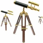 Brass Double Barrel Vintage Style Collectible Telescope W wooden Tripod Stand