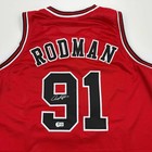 Autographed signed Dennis Rodman Chicago Red Jersey Beckett Bas Coa