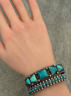 Early Vintage 1930 s Native American Navajo Turquoise Ingot Silver Cuff Bracelet