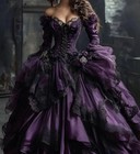 Vintage Prom Dress Ruffle Dark Purple Black Gothic Halloween Masquerade Dress