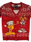 Mens Garfield   Odie Red Christmas Ugly Sweater Button Up Knit Cardigan M 