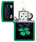 Zippo 46721  Feline Lucky Clover Design   Grass Green Finish Lighter  New
