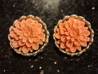 Vintage 1950s Emmons  coral Garden  Faux Coral Flower Clip-on Earrings