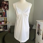 Vintage White Slip Dress  Adjustable Straps  Lace Trim  Coquette  Fairy  Cottage