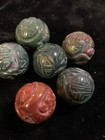One Vintage Carved Chinese Bead Green Bloodstone Stone Round W  Shou Design 20mm