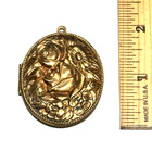 Vintage Antique Gold Tone Gilt Floral Photo Locket Necklace Pendant Ornate