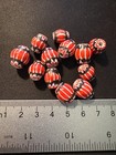 12 Glass Beads - Chevron Pattern - Red -10-15mm  b1182 