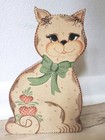Vintage Wooden Cat Hand Painted 1980   s Home Decor Cottage Core