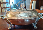 Ornate Antique Embossed Covered Footed Silverplate 4 Pc Vegetable Server Dish