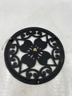 Vintage Cast Iron Trivet Ornate Round Flower Scroll Design 7 Inch Footed Kitchen