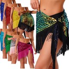 Womens Belly Dance Hip Scarf Sequin Mesh Tassel Triangle Lace-up Skirt Costume