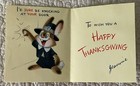 Vintage Thanksgiving Rabbit Bunny Pilgrim Hello Wave Greeting Card 1950s 1960s