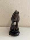 Chinese Hardstone Carving Ming Style Horse Figurine On Wood Stand