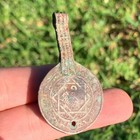 Extremely Ancient Bronze Engraved Amulet With Red Stone