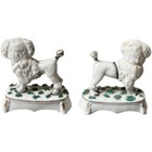 Pair Antique Staffordshire Figurines Small Poodle Spaniels Dogs Basket Plinth 4 