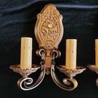 Pair Of Antique 2-light Cast Iron Strap Nautical Sconces In Aged Bronze