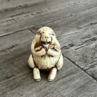 Vtg 1 75    Hand Carved Rabbit Holding Carrot Netsuke Style Bunny Miniature Easter