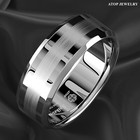 8 6mm Brushed Center Silver Tungsten Carbide Ring Wedding Band Atop Mens Jewelry